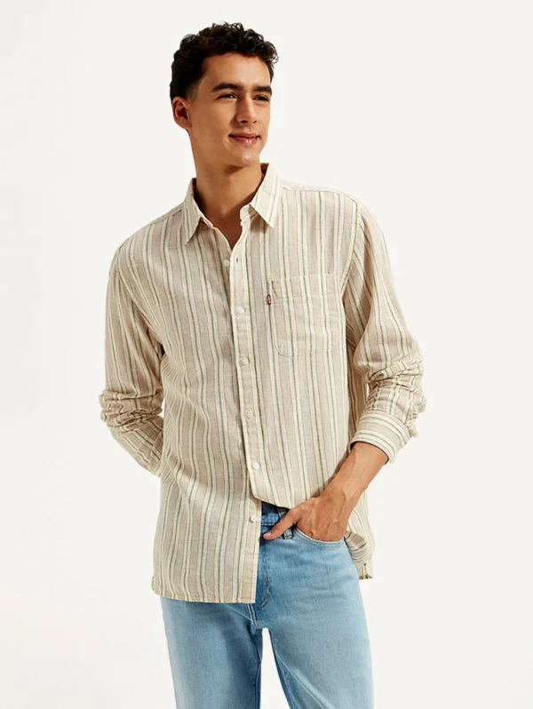 Men's Striped Slim Fit Linen Shirt